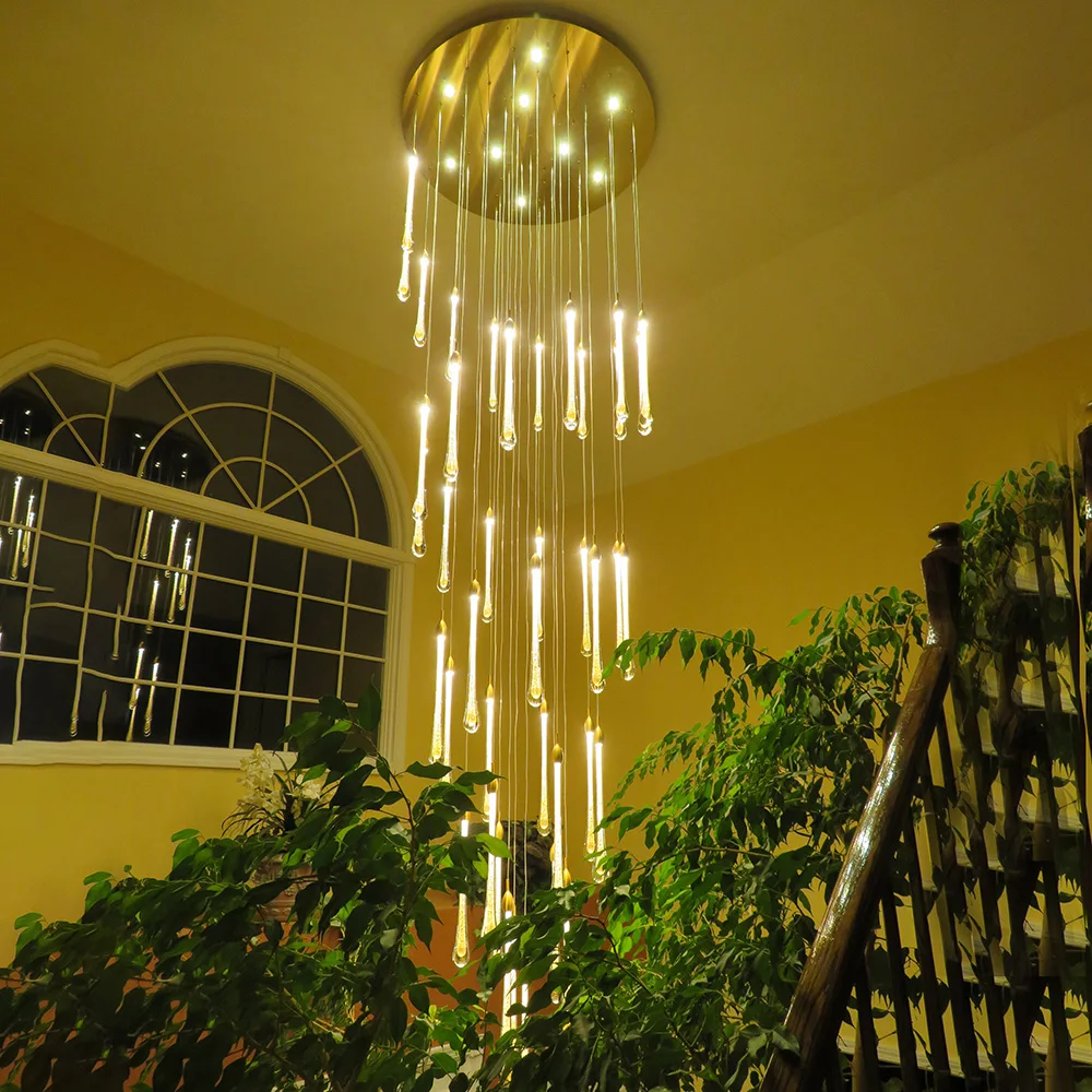 売却 現代天井のシャンデリアled大階段クリスタルロングウォーターキッチン島レストランランプ