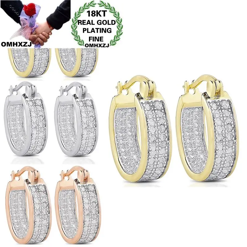 

OMHXZJ Wholesale EA654 European Fashion Woman Girl Party Birthday Wedding Gift Shiny Round AAA Zircon 18KT Gold Hoop Earrings