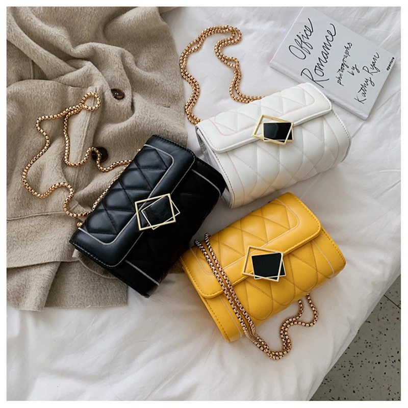 

Crossbody Bags For Women Square Shoulder Diamond Lattice Rhombic Pattern Quilted Thick Chains Sacs A Bandoulire Bolso Mujer Sac