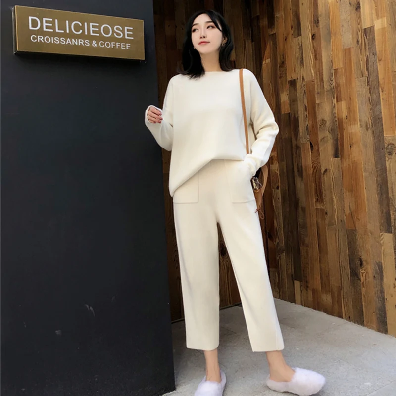 Women Outfits Cashmere Sweater Two Piece Sets Tracksuit Autumn Winter Fashion Sweatsuits Sport Suit Female Knit Pant Set