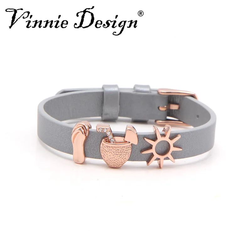 Vinnie дизайн ювелирные изделия из натуральной кожи браслет слайдер шармы