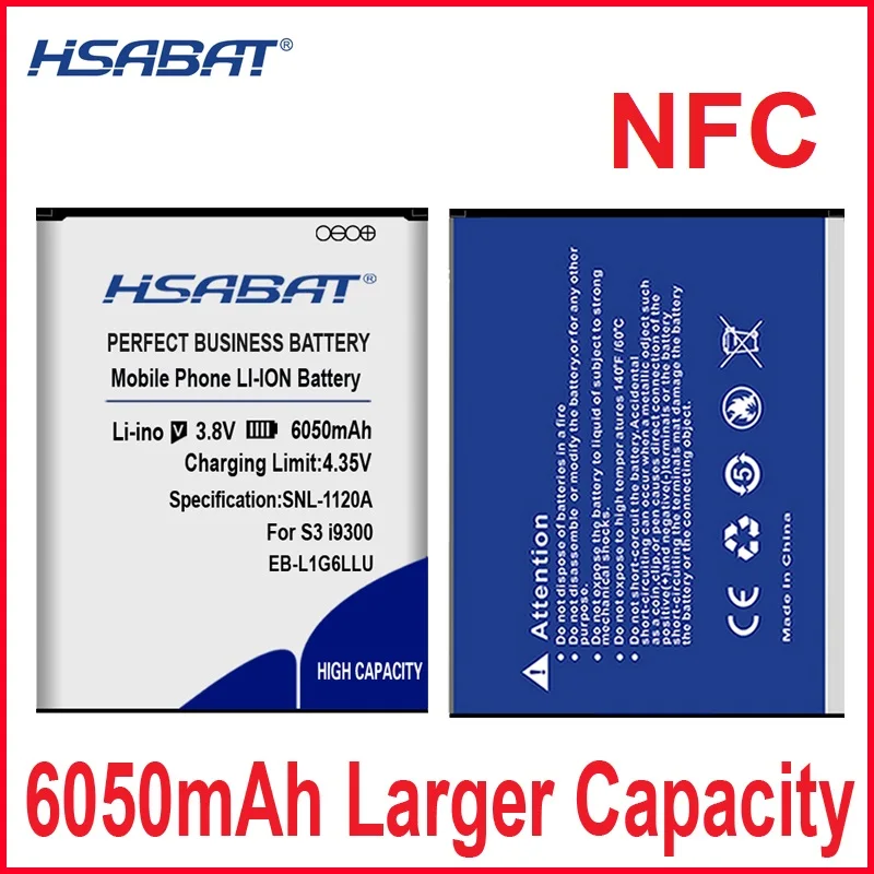 HSABAT 6050 мАч EB-L1G6LLU для samsung S3 SIII i9300 Аккумулятор NFC i9305 для Galaxy Grand DUOS I9082 аккумулятор Grand Neo i9060