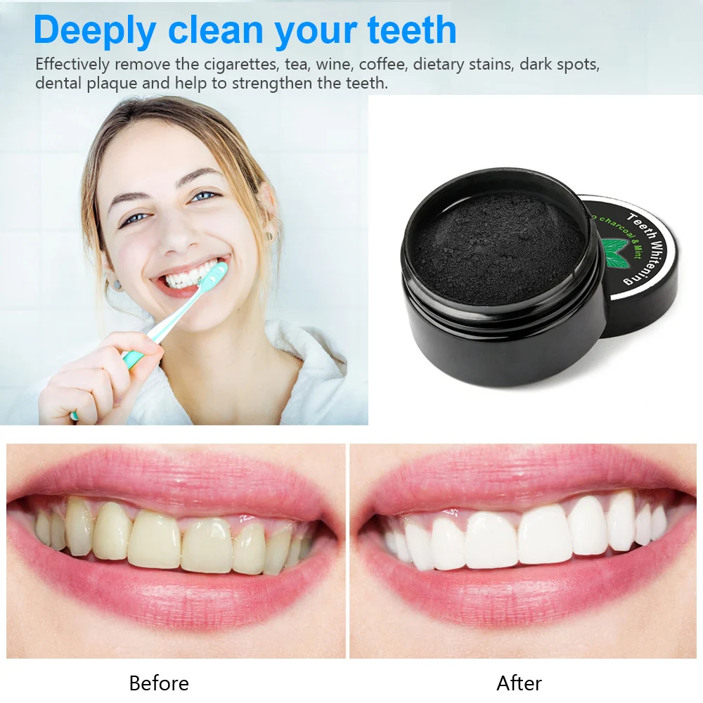 Бамбуковый уголь порошок для отбеливания зубов натуральный органический пятен