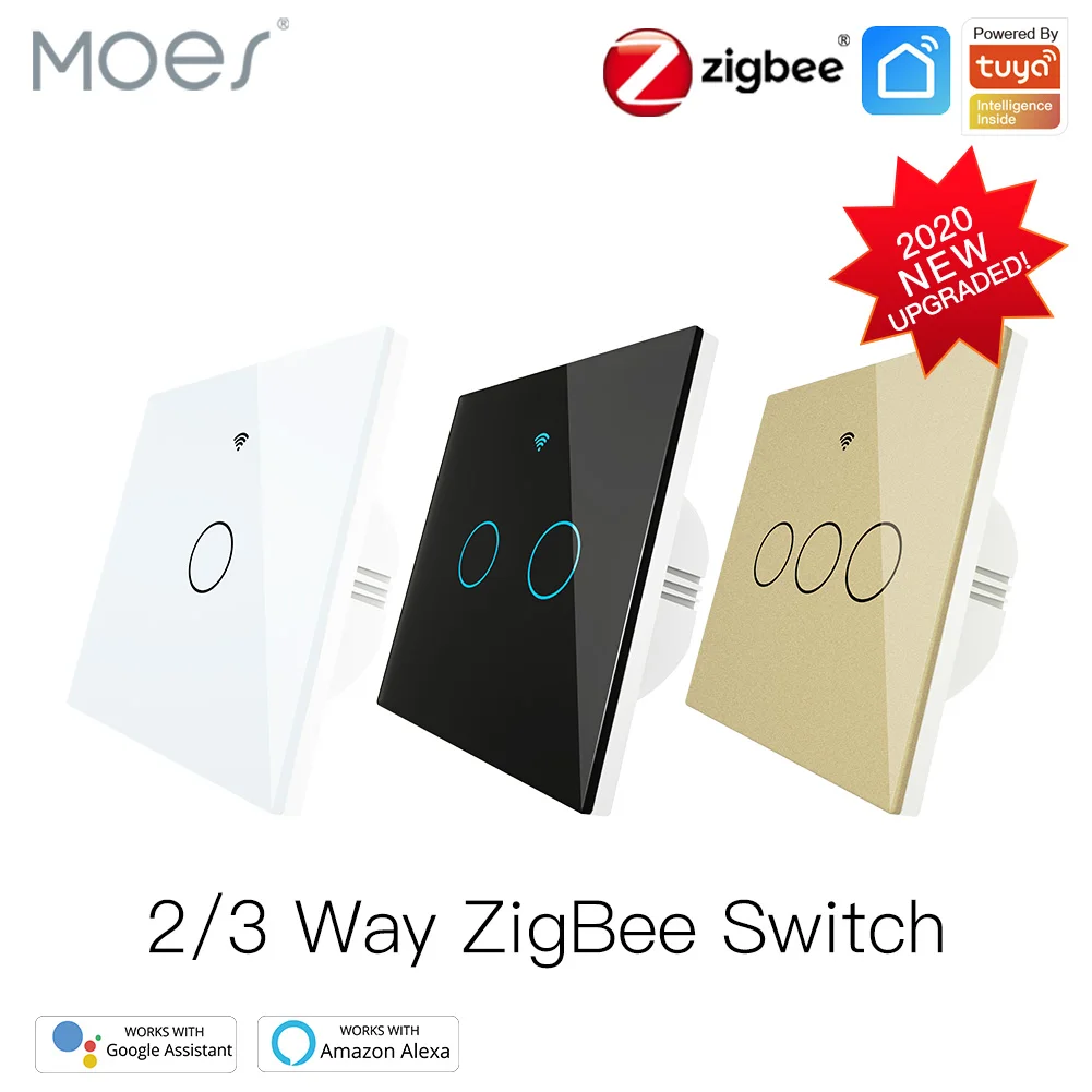 Interruptor de Luz Inteligente com Neutro Funciona com Alexa – sem Neutro Moes Zigbee Parede Toque Nenhum Capacitor Necessário Vida Inteligente – Tuya Google