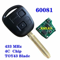 for toyota corolla rav4 yaris replacement remote control car key fob 433mhz 4c chip pn 60081