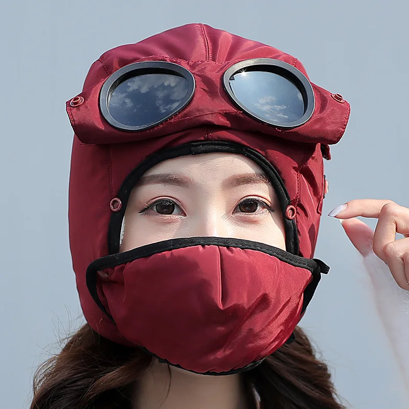 red adult Новые зимние шапки для детей Skullies Beanies, вязаные бархатные шапки для маленьких детей, модные солнцезащитные очки для мальчиков и девочек, теплая шапка унисекс - Цвет: red adult