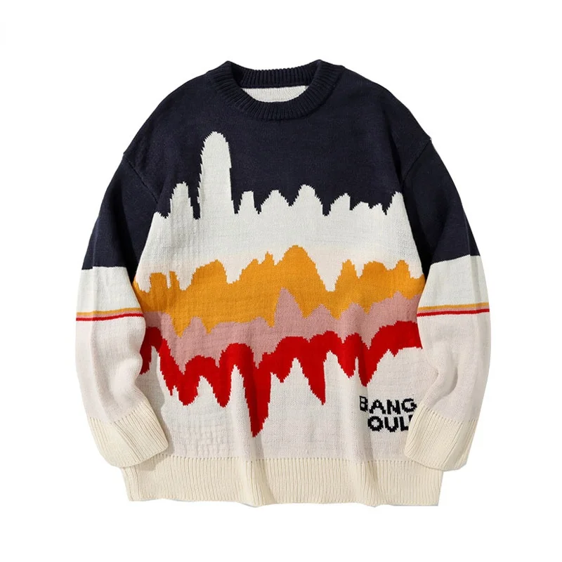 

Осенний уличный свитер в стиле Харадзюку, вязаные Джемперы в стиле пэчворк с цветными блоками, свитер, модная Свободная трикотажная одежда ...