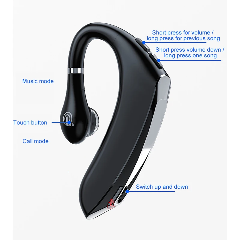 

Single Wireless Ear Hook Bluetooth Earpiece Earphone Hands-Free Business Bluetooth Headphones Earbud For Outdoor Earphones