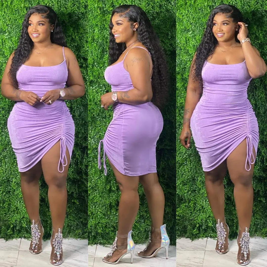 

Sexy Sling Dress Multicolor Fashion Solid Color Shirring Bandage Spaghetti Slim Party Clubwear Dresses Women Summer