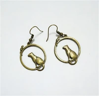 vintage bronze earrings cute cat and mouse earrings big dangle earrings animal earrings mothers day gift