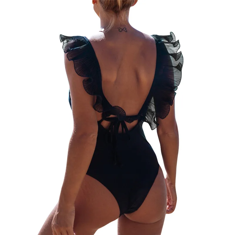 2020 слитные купальники для женщин с рюшами без рукавов пуш ап купальник бантом