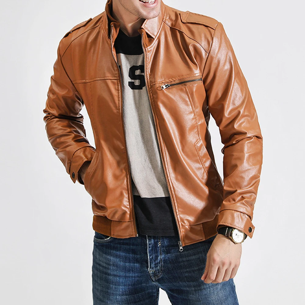 Байкерское кожаное пальто 2019 зимние мужские кожаные куртки на молнии однотонные