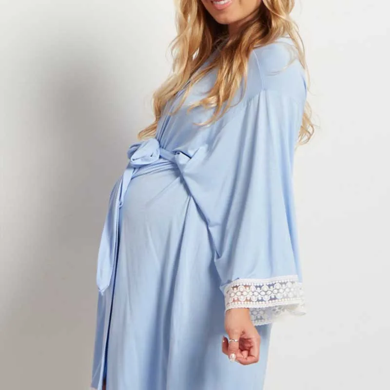 light blue Одежда для беременных с рукавом «Семь-четверть»; кружевная Пижама для беременных; Повседневная для кормления; однотонное платье; модная мягкая одежда для сна - Цвет: light blue