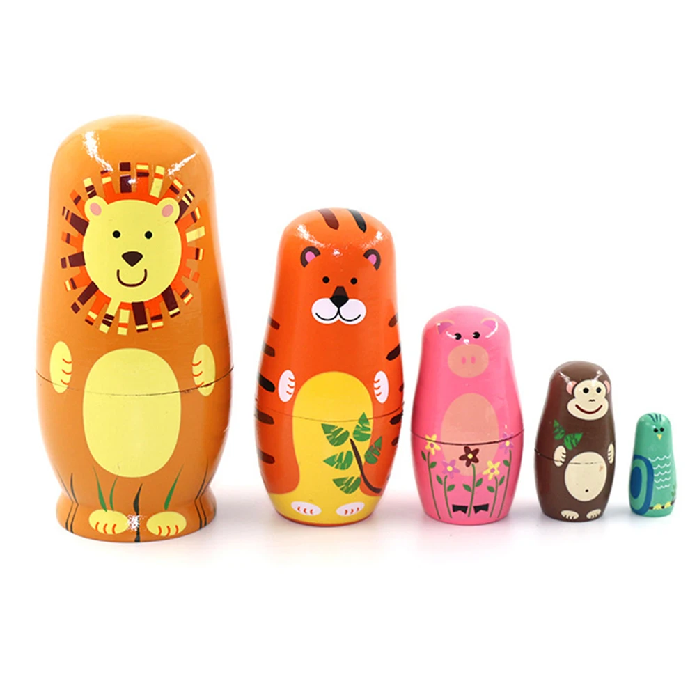 

5pcs Cartoon Tiger Wooden Russian Matryoshka Dolls Nesting Kids Toy Craft Home Decoration Ornaments Tiger Wooden Russian Dolls