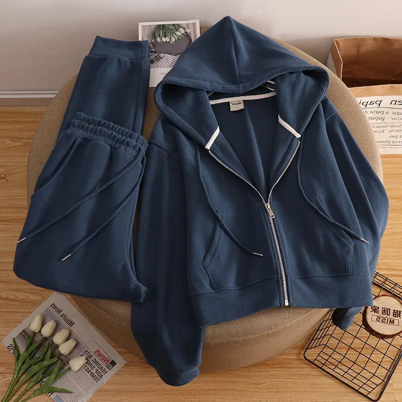 

2021 Spring Autumn New Zipper Sweatshirt Women Ins Hooded Suit Sportswear Casual Two Piece Set