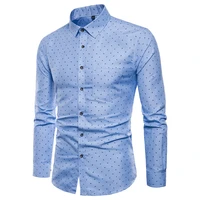spring and summer male shirt polka dot long sleeve casual mens top slim fit turn down collar costume high quality fashion dress