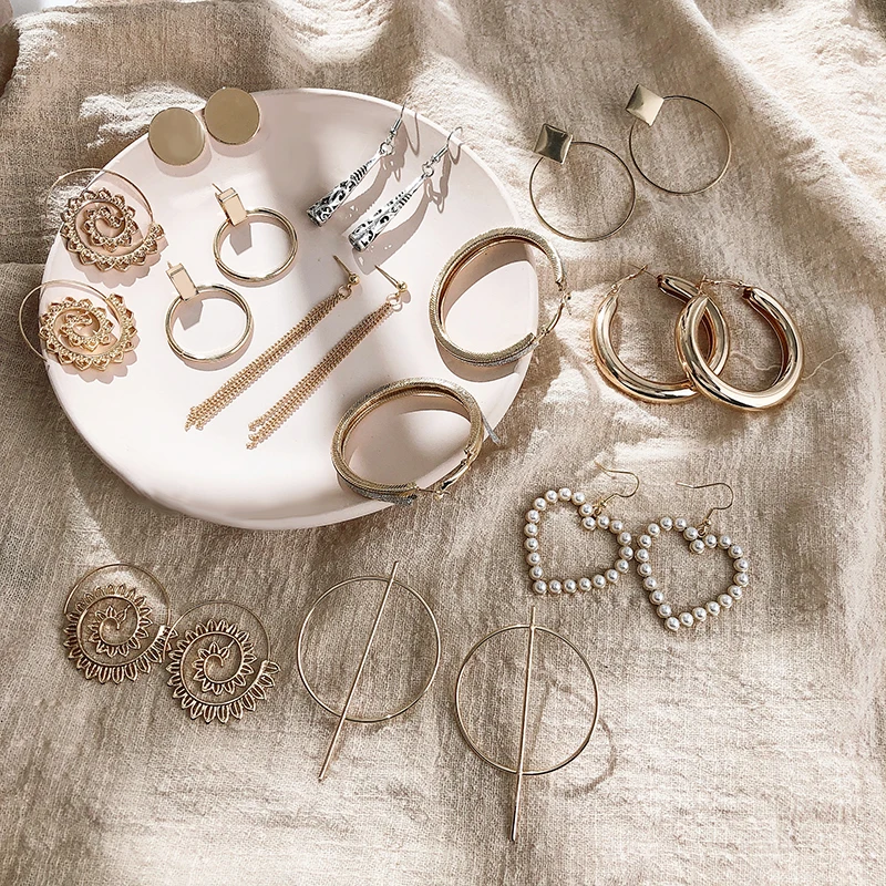 Женские Геометрические серьги кольца роскошные корейские с жемчугом и