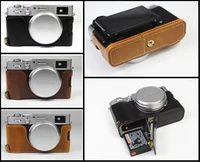 pu leather camera case for fujifilm x100v x100 v camera half bag cover open battery design 3 color black coffee brown