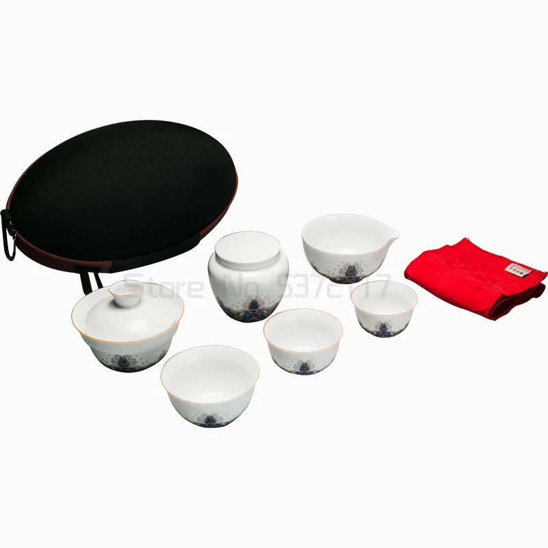 

Portable Tea Pot Set Fine Bone China Tea Sets Hand Painted Ceramic Tea Bowl Gold Rim White Outdoor Canecas Home Cup AC50TS