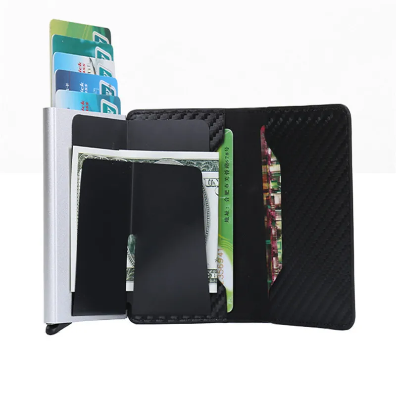 Джинсы Кожа RFID Тонкий блокирующий кошелек держатель для карт алюминиевый