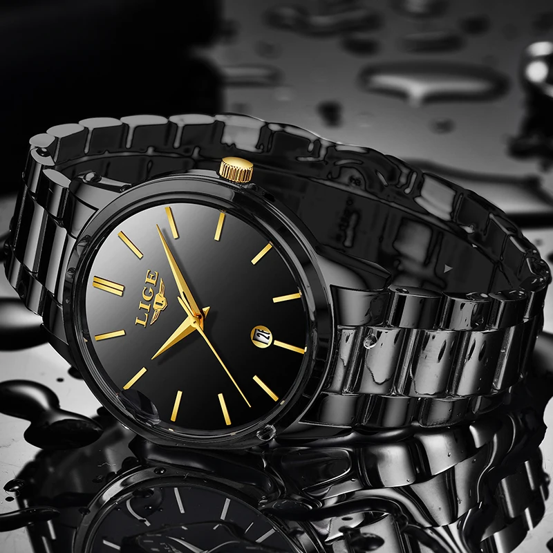 Часы наручные LIGE Мужские кварцевые брендовые Роскошные модные деловые