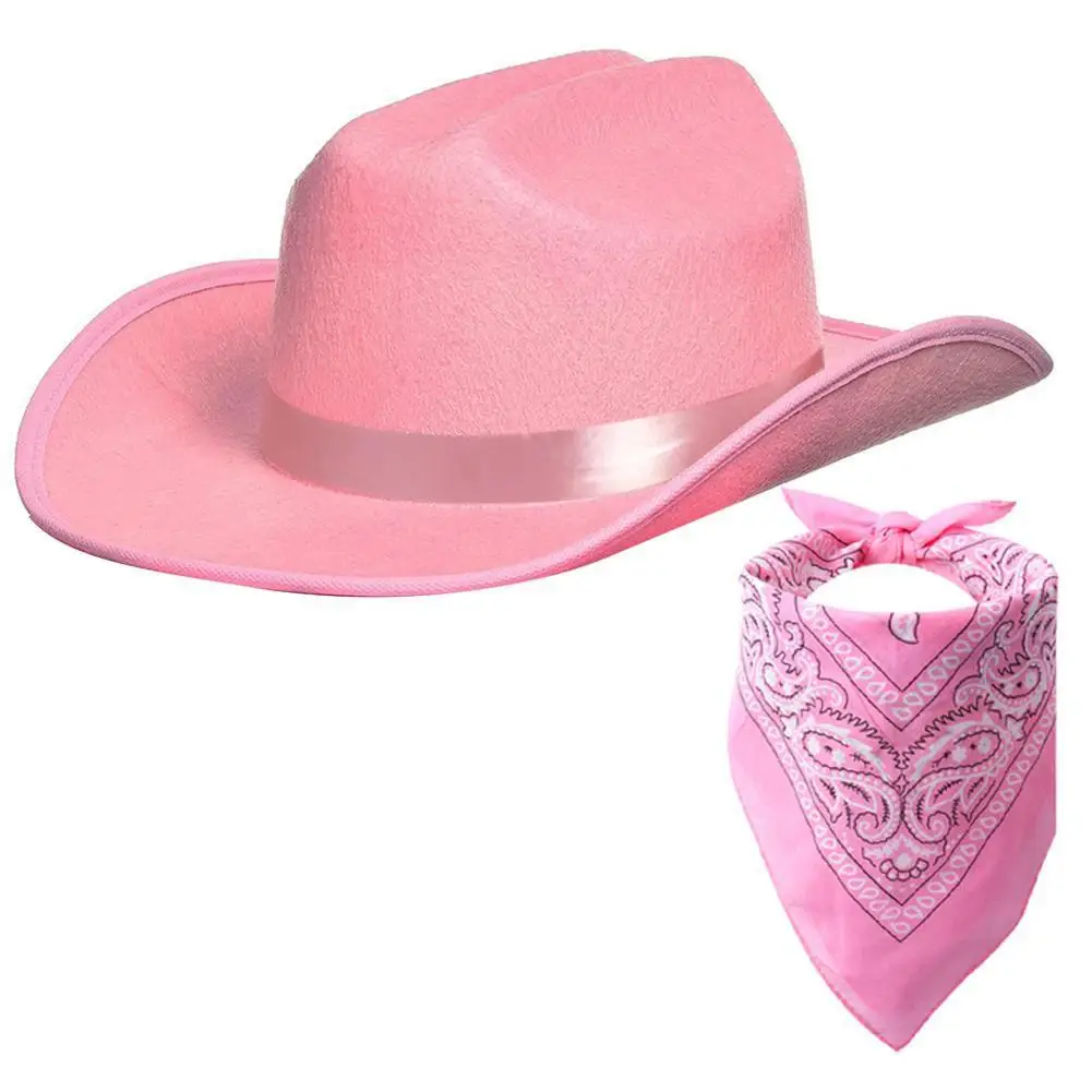 

Шапка Cowgirl в западном стиле, набор Bandanna для женщин и девушек, розовая шапка-Тиара в рулоне, Пляжная Ковбойская шапка, шапка в западном стиле д...