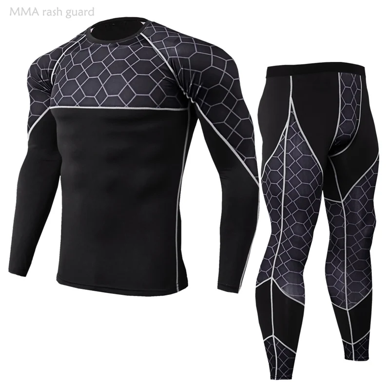 

Men's Clothing 2-pc/set Long Sleeve T-shirt + Pants Tracksuit Suit Compression Sportswear Rash Guard Male Quick Dry Jogging Suit