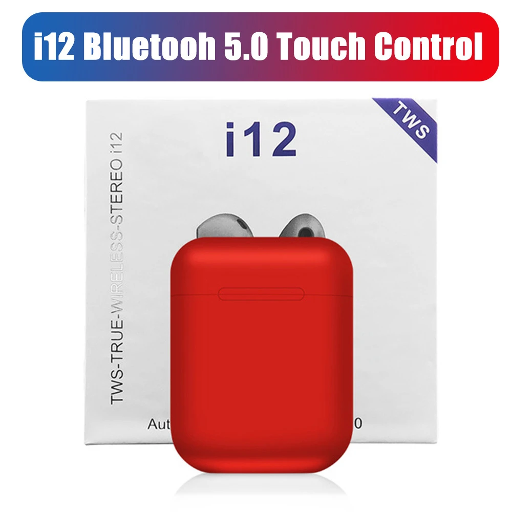 red-No box I12 Tws Bluetooth 5,0 наушники, мини беспроводные гарнитуры, настоящие беспроводные стерео наушники для Iphone Android телефонов - Цвет: red-No box