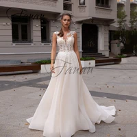 classic o neck sleeve a line wedding dresses lace appliques satin sweep train bridal gown robe de mari%c3%a9e vestido de noiva