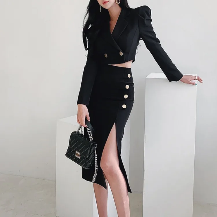 

Women's 2021 professional temperament short short suit mid-length package hip skirt two-piece suit womens suit