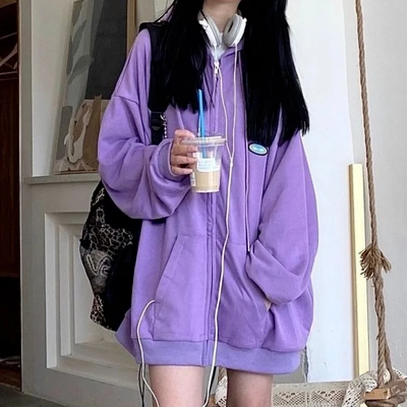 

QWEEK 2021 Autumn Zip Hoodie Oversize Japanese Streetwear Harajuku Zipper Hooded Sweatshirt Female Grunge Kpop Clothes Ins Y2k