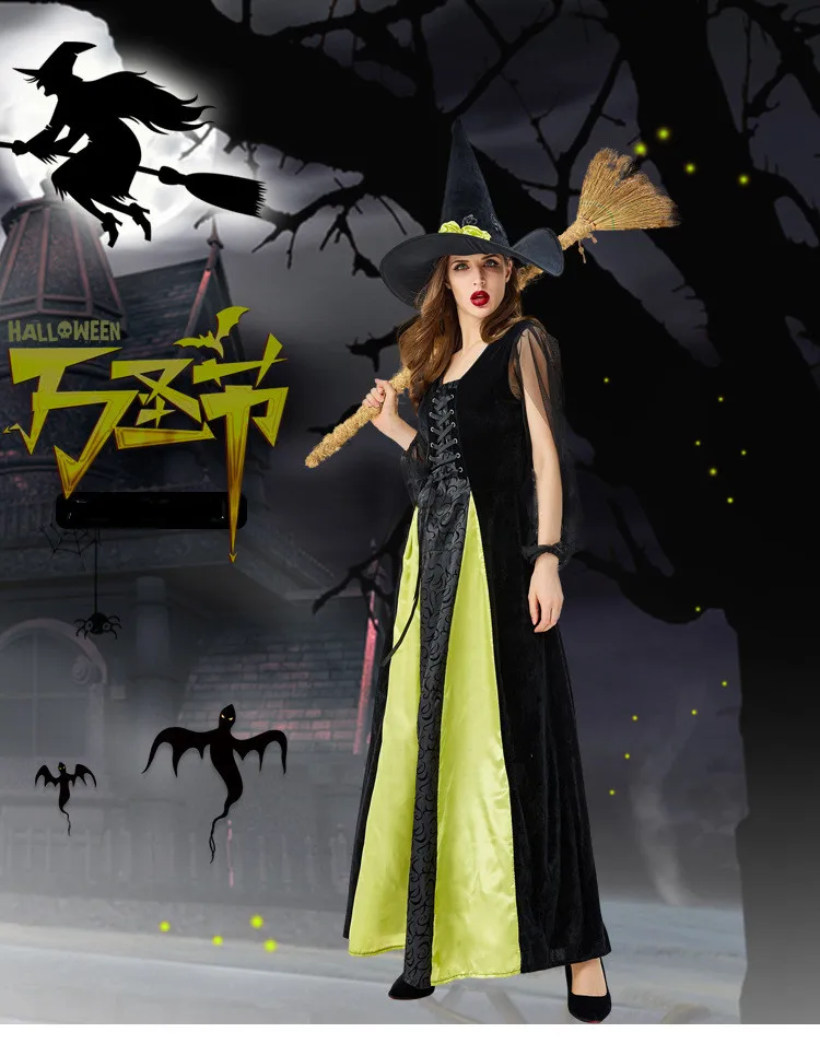 

Halloween Masquerade Gothic Scary Witch Cosplay Dress Day of The Dead Horror Vampire Carnival Party Fancy Costume