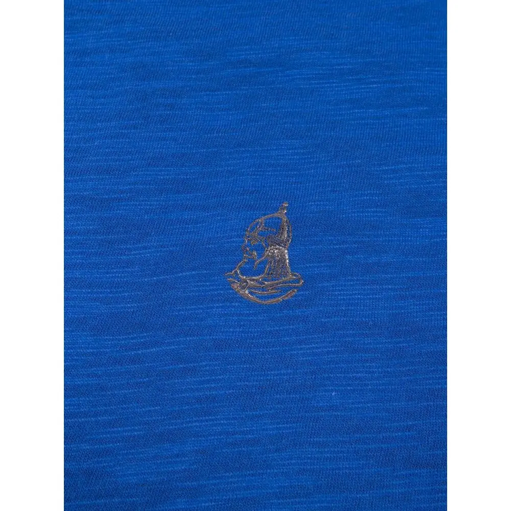 Лонгслив Великоросс однотонный синего цвета V образный ворот фламированная