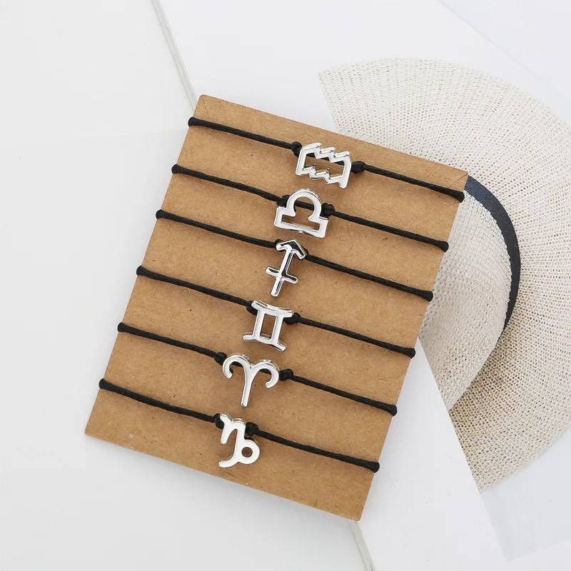 Fashion 12 zodiac lion Bracelets Black Rope Bracelet charm mens chain gift Brass does not fade birthday jewelry | Украшения и