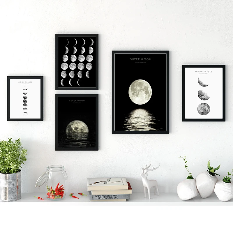 Минималистичная Настенная картина Moonlight плакат на холсте черно-белая