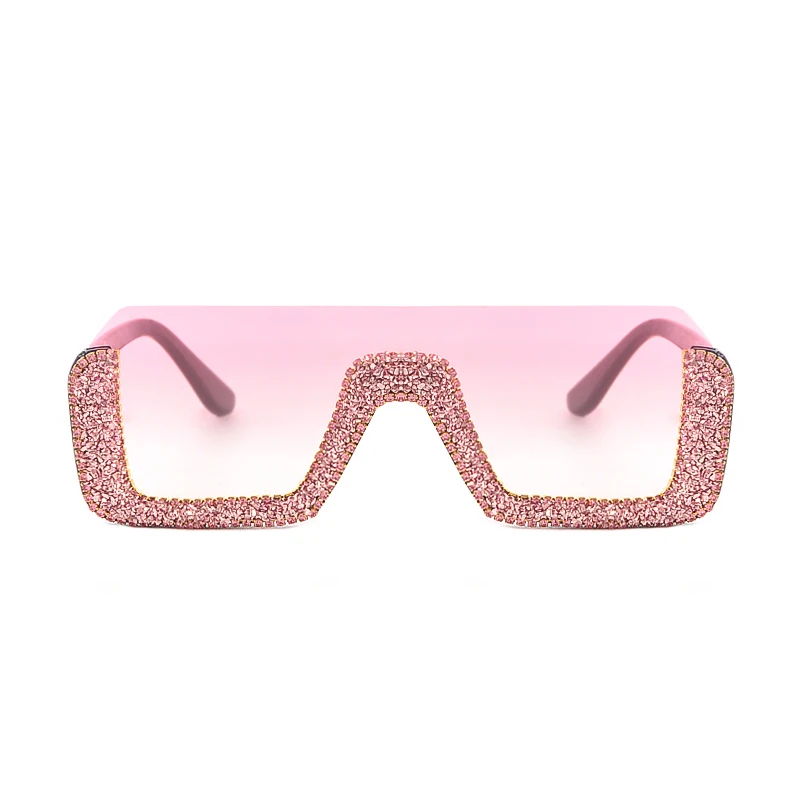 Diamond Semi-Rimless Square Sunglasses Women Rhinestone Retro Gradient Sun Glasses Vintage Oversized Feminino Eyeglasses UV400