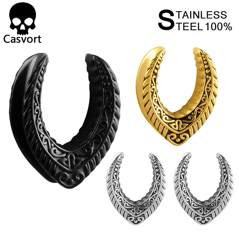 Casvort 2PCS Saddle Ear Tunnels Plugs Stainless Steel Ring Expander Gauges Stretchers Earrings Fashion Body Piercing Jewelry