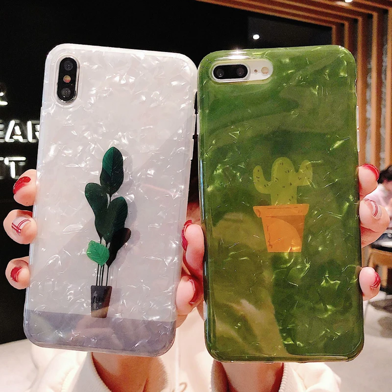 Простой чехол для телефона с рисунком кактуса iPhone 6 6s 7 8 Plus X Xs XR Max мягкий из ТПУ