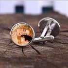 Высококачественные ювелирные изделия Запонки-пуговицы серебряного цвета Густав Климт с узором поцелуй стеклянные кабошоны роскошные запонки для мужчин подарки