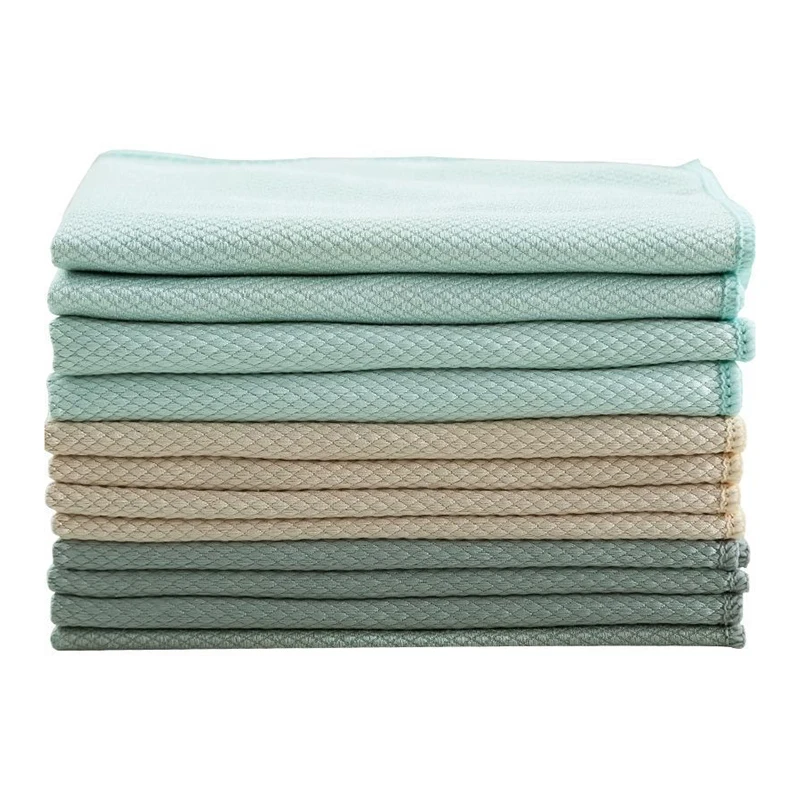 

10pcs No Traces Microfiber Cloth Fish Scale Rag Scrubbing Cloth Set for Cleaning Mirrors Glass Dish Screens Household L23