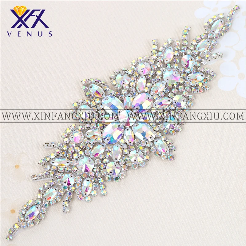 

XFX VENUS 1PC Crystal Silver Rhinestone Appliques Patch Gold Bridal Beaded Applique Sew Iron on For Wedding Dresses Rhinestone