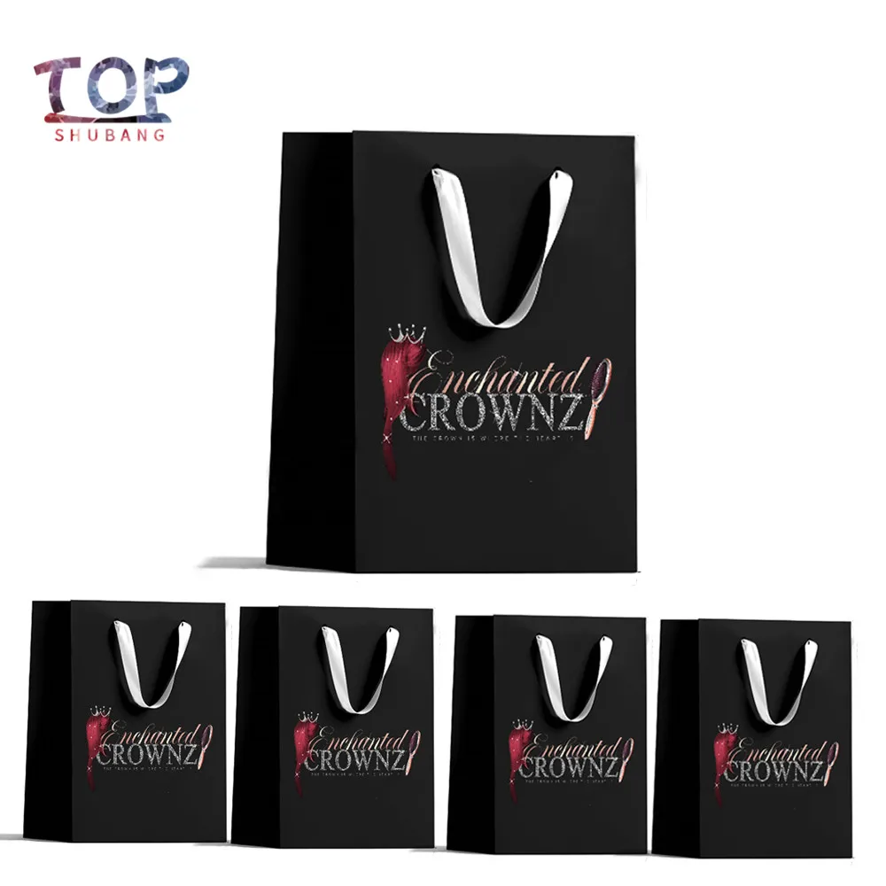 Custom Logo Paper Bags With Handles Ribbon Handle Boutique Shopping ...