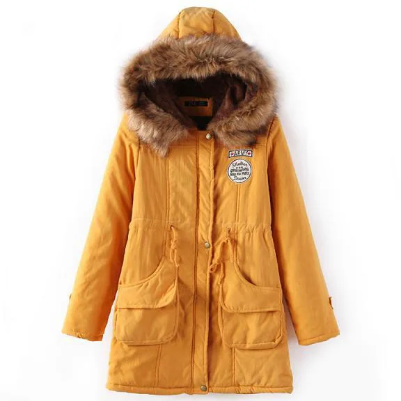 Yellow Lusumily новые зимние военные Пальто для женщин хлопок капюшон с подкладкой куртка длинная Повседневная парка толщина размера плюс 3XL пальто Зимняя верхняя одежда - Цвет: Yellow