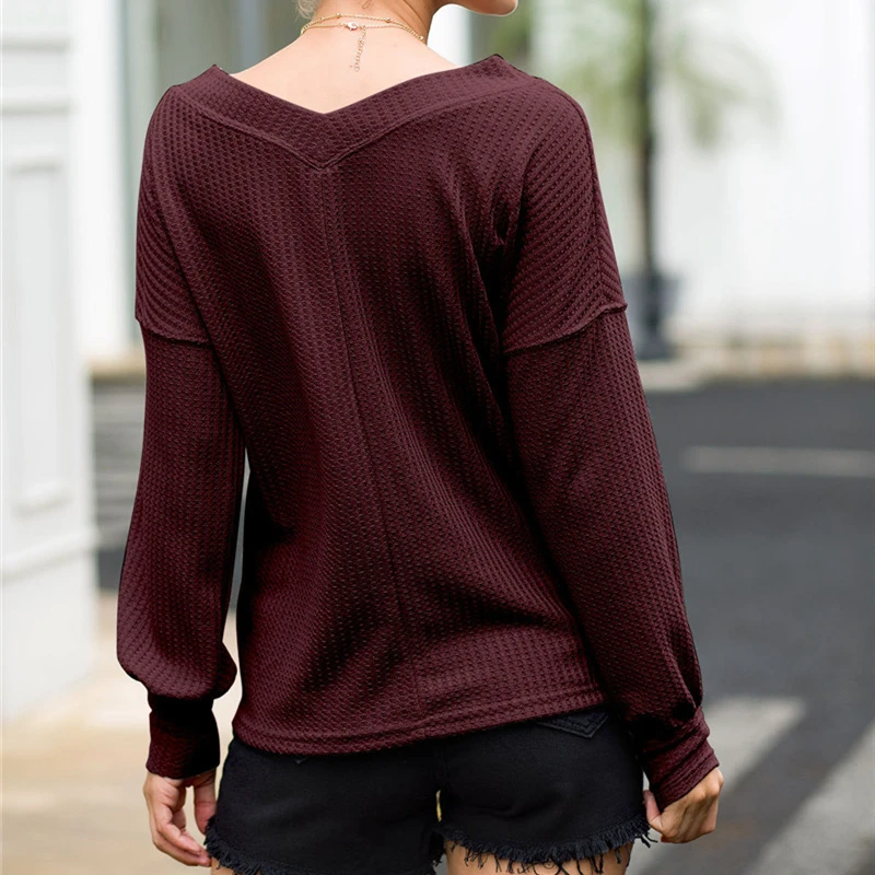 Женский однотонный топ с V-образным вырезом и рукавами-фонариками | Женская