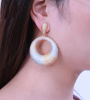 soramoore big round circle hollow cz drop dangle long earrings for women wedding bridal jewelry aretes de mujer modernos
