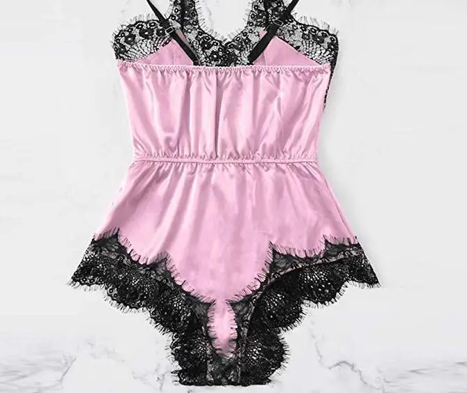 

Sexy Lace Satin Silk Pajamas Women's Sleepwear One-piece Underwear Tight-fitting Suspender Home Service Nightdress Pajama Set