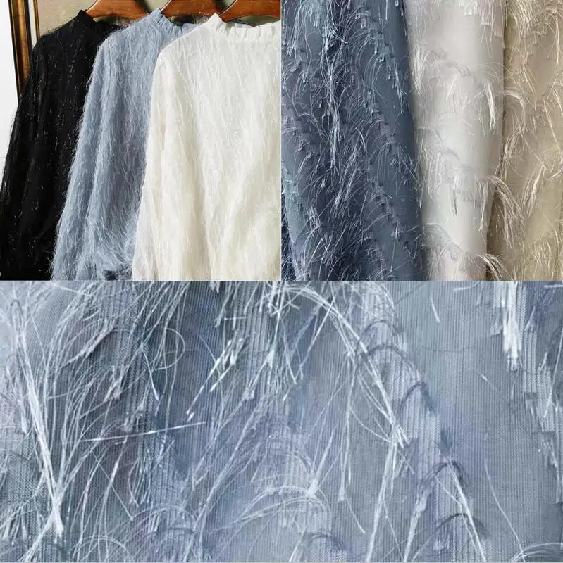 Белый синий шифоновый тканевый светильник с кисточками и дышащей юбкой