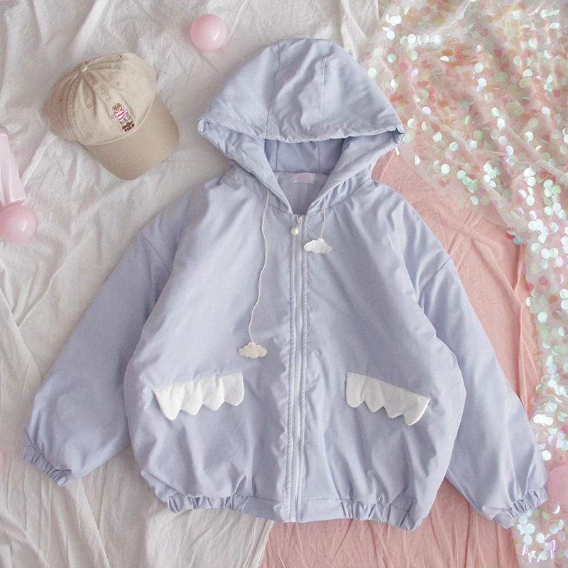Blue Зимняя Милая хлопковая одежда для девочек-подростков; Короткая свободная одежда с капюшоном для студентов; мягкая верхняя одежда с длинными рукавами в стиле колледжа - Цвет: Blue