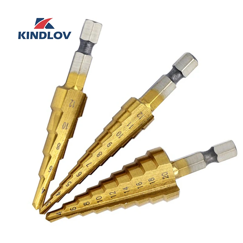 KINDLOV 3 шт. HSS титановые ступенчатые сверла 3-12 мм 4-12 4-20 отверстие