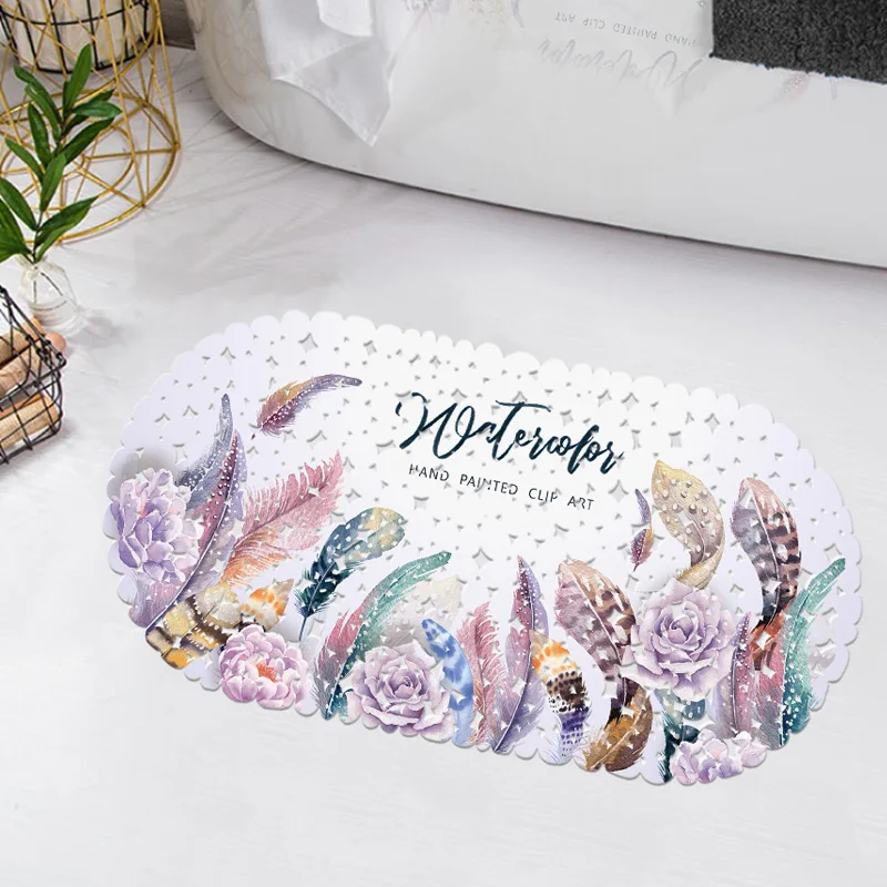 

Bath Mats FreeShipping pvc shower bath mat Nonslip floor Purple feathers mat anti-slip mat bathroom